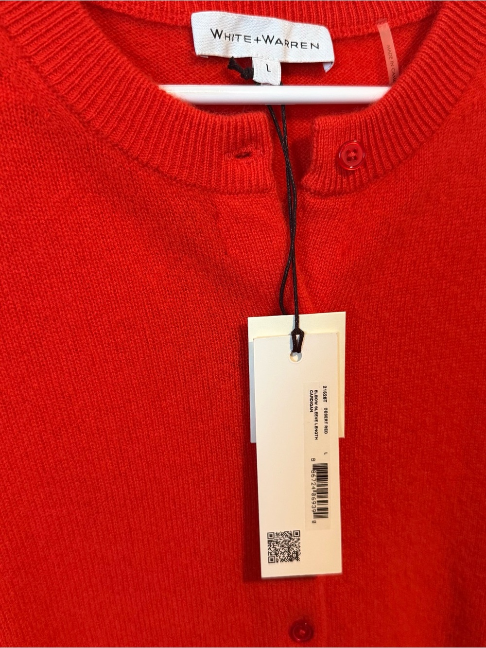White + Warren 100% Cashmere Short-Sleeve Cardigan in Color Desert Red NWT - Picture 5 of 5